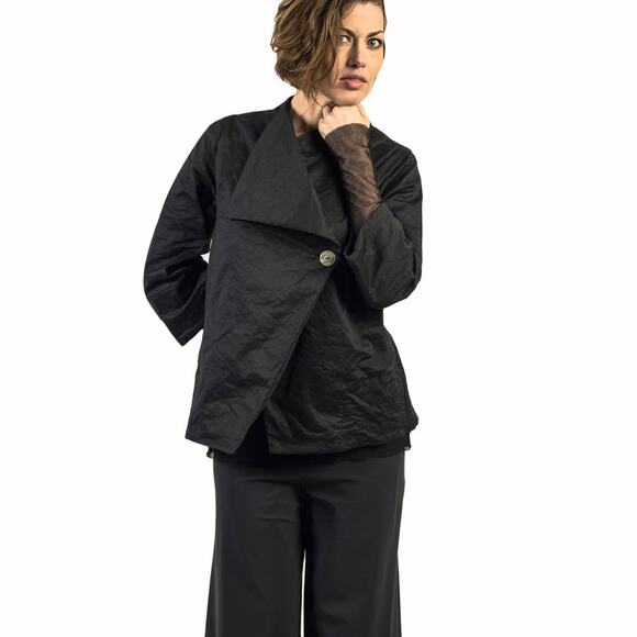 EUC Porto Asymmetric Draped Jacket Charcoal Black Sz 2 Sculptural Modern Blazer - Picture 1 of 14